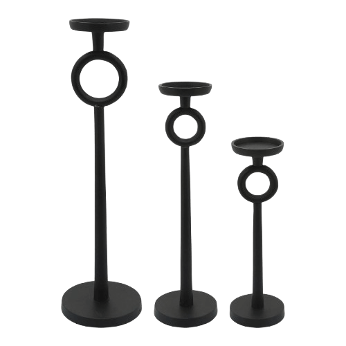 ALUMINIUM PILLAR CANDLE HOLDER SET OF 3 (BLACK)